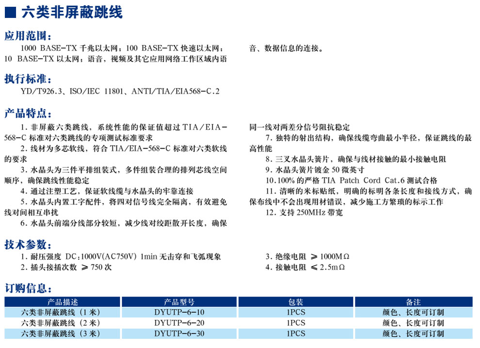 六类非屏蔽跳线(图1)